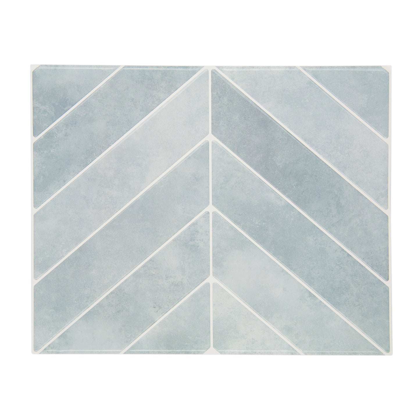 Peel and stick flise i sart blå farve og chevron mønster.