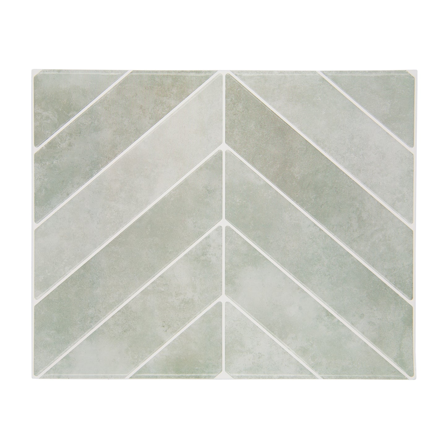 Peel and stick flise i sart grøn og chevron mønster.