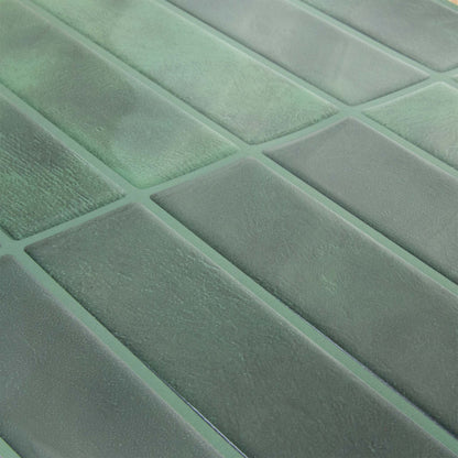 Grønne peel and stick fliser i rektangulært mønster (forest flair) skrå vinkel - stickoramic