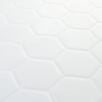 Hvidt fliseklistermærke i hexagon mønster (arctic hive) - skrå vinkel - stickoramic