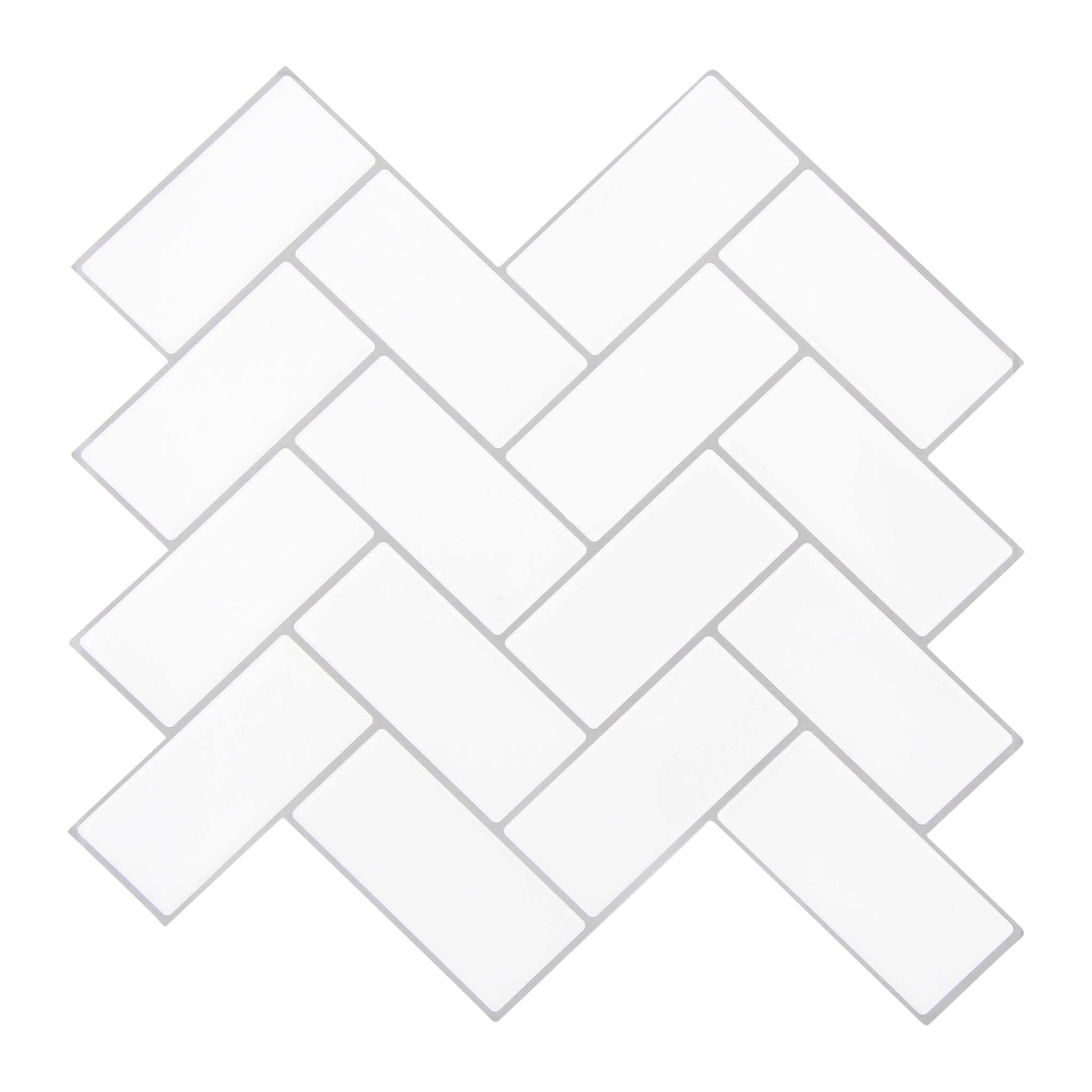 Hvid peel and stick flise i sildeben mønster (snowbone) stickoramic